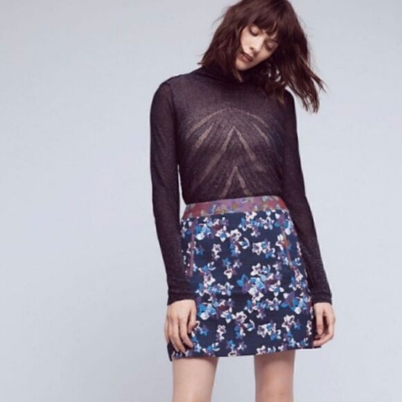 Anthropologie Maeve Cardana Blue Purple White Floral Skirt sz 2 EUC - Picture 1 of 10